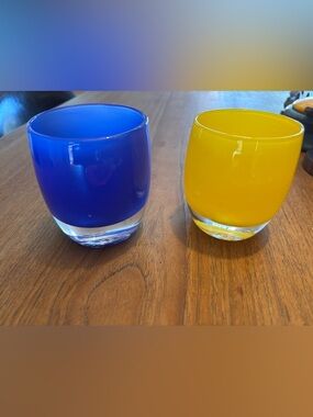 Glassybaby Regal Blue and Lion’s Heart Yellow Glass Votive Candle Holders - 2